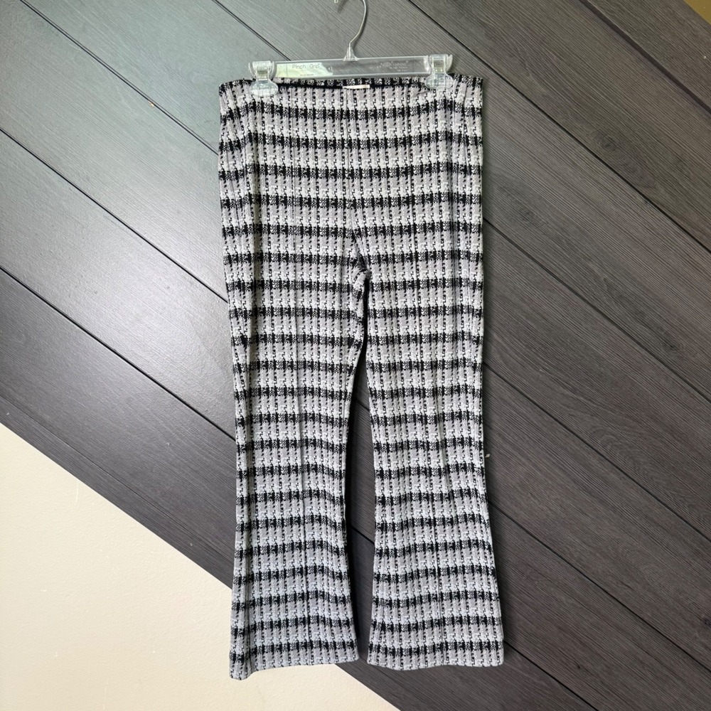 Industry Republic Women Plaid Flare Pants Black Gray Pull On Stretch Size Small